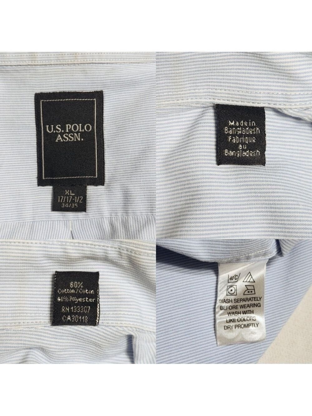US Polo Assn Blue White Pin Stripe Dress Shirt Large - Picture 9 of 11